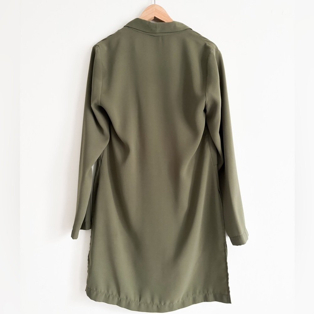 Suzy Shier Olive Green Open-Front Longline Blazer - Size Medium - Picture 4 of 8